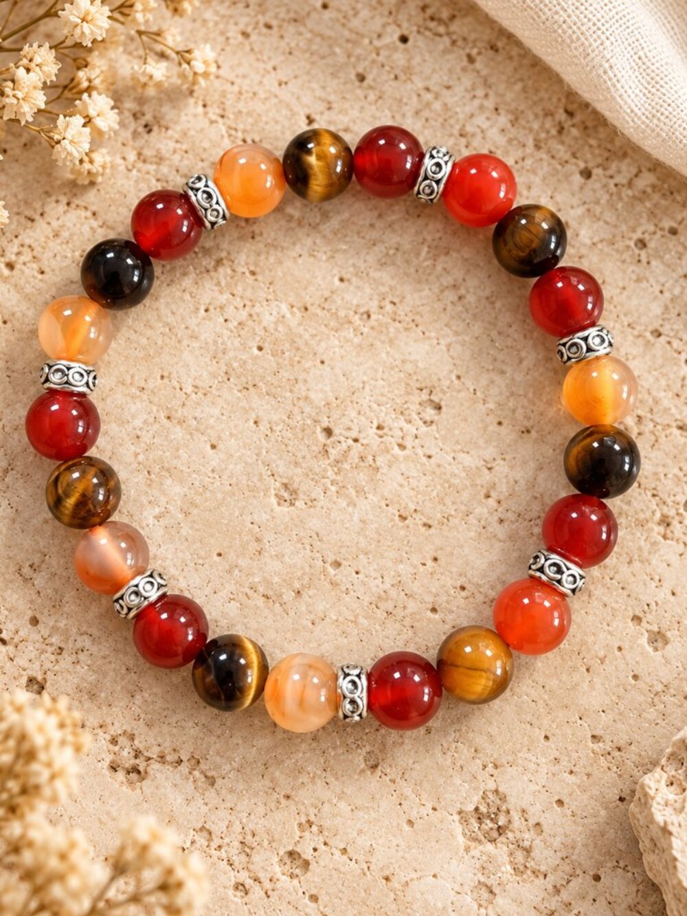 Natural Red Agate & Tiger Eye Bracelet